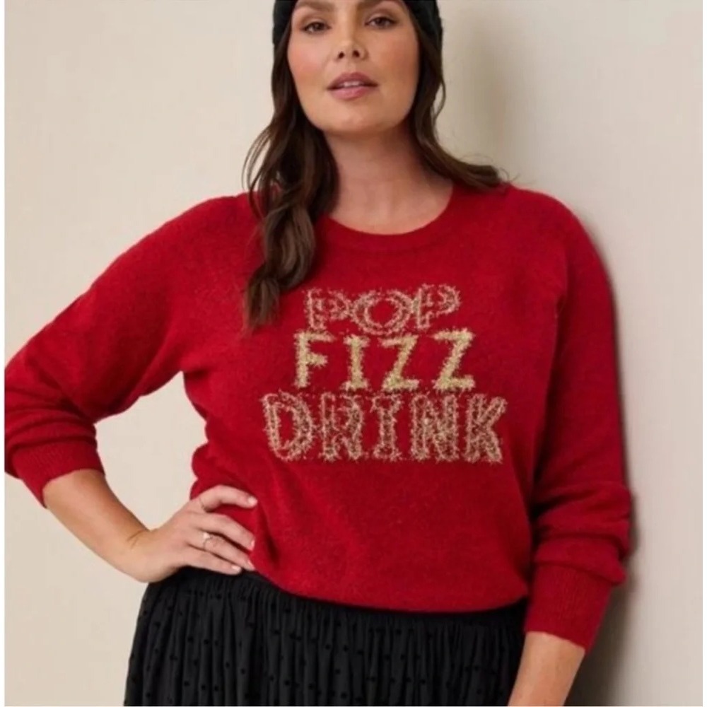 Torrid women plus size 3X red "Pop Fizz Drink" graphic holiday sweater